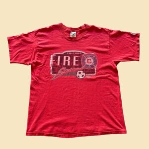 Vintage 1998 Chicago Fire MLS Soccer T-Shirt Pro Player Mens XL Red Made in USA